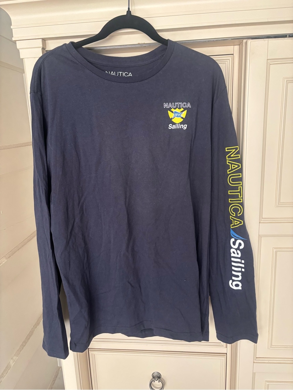 Nautica Men's Long-Sleeve Sailing Tee — Navy with Yellow Accents